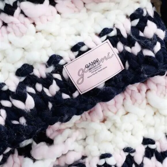 Ganni Striped Chunky Wool Roving Handknit Crewneck Chunky Sweater NEW Small - Picture 7 of 12